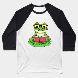 Frog as Nerd with Glasses & Book Baseball T-Shirt